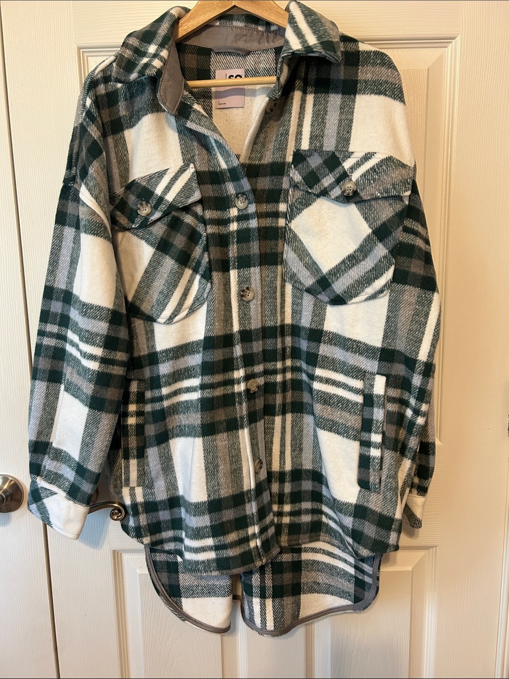 SO Green and White Plaid Shacket Jacket